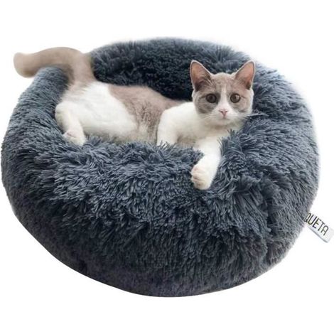 Panier Rond Chien Coussin Chat Panier Donut extérieure Panier en Peluche Douce pour Chat et Chiens (60cm, Gris)[213] (1/4)