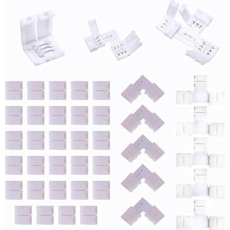 42 Pièces Connecteurs de Bandes LED 3 Broches 10 mm Connecteurs de Lumière sans Soudure en Forme de L et T Connecteurs d'Extension de Lumière d'Adaptateur pour WS2811, WS2812b, SK6812 SMD RGB (1/5)