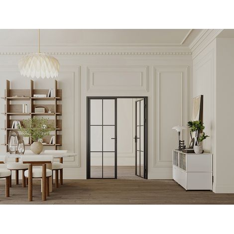 Bloc porte réversible à deux battants en aluminium et verre trempé - 2 x H204 x L83 cm - Noir - SEROTO