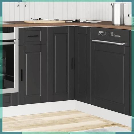 853988 Armoire d'angle de cuisine Porto noir bois d'ingénierie (1/5)
