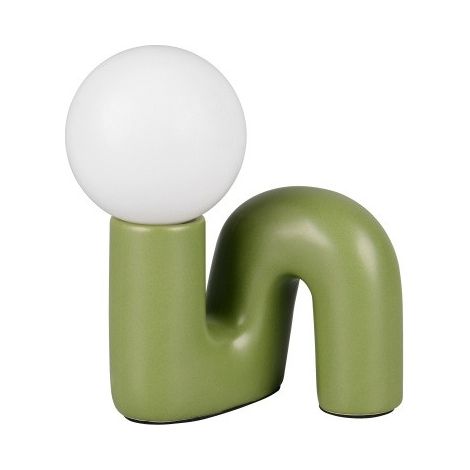 Lampe à poser en céramique pop vert – Globe en verre blanc – 21,5 x 16,5 x 15 cm – Ampoule G9 max 5W – Interrupteur sur câble – Boite A Design (1/5)
