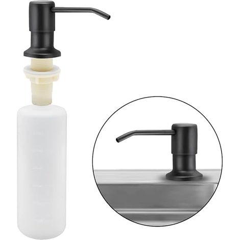 QAZQA Distributeur de Savon évier Cuisine, Distributeur de détergent encastrable en Acier Inoxydable de Cuisine 350 ML, Distributeur de Savon Rechargeable avec Pompe rotative à 360 ° (Noir Mat)
