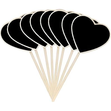 Lot de 10 étiquettes de jardin en bois en forme de cœur, style tableau noir, avec base. (1/5)