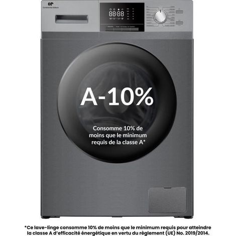 Continental Edison – Lave-linge hublot 10kg – Moteur induction silencieux – Essorage 1400 trs/min – Largeur 60 cm – Finition silver