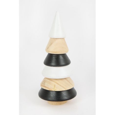 TrendLine Deko Holzbaum 19 x 8,5 cm schwarz weiß beige Figur