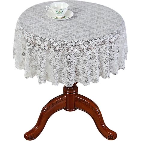 Nappe ronde en dentelle blanche, élégante et décorative pour bureau ou maison. (1/5)