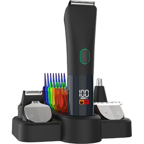 Tondeuse à barbe  Kit de toilettage électrique pour hommes, rasoir USB rechargeable avec accessoires, appareil multifonctionnel pour le visage, le corps, les poils du nez, les poils de l'oreille et la