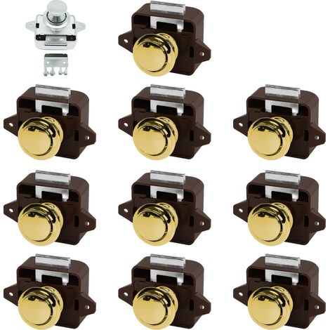 Lot de 10 serrures de porte à bouton poussoir pour camping-car, grande serrure de porte d'armoire, serrure de meuble pour camping-car, caravane, yacht, armoire, porte, marron (1/5)