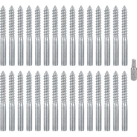 30 - Vis à double filetage M6 - Boulon Torx - Acier carbone pour bois et béton - Fixation meubles et radiateurs - Argent - 6x60mm (1/5)