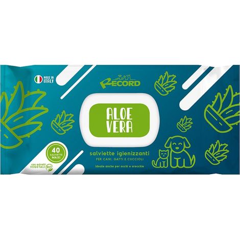 Record Salviette Detergenti con Antibatterico per Cani e Gatti 40 pz  Aloe Vera
