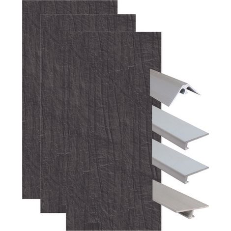 ONDEE ZEN - Pack complet de montage panneaux muraux Ardoise 200 cm - Profilé chromé inclus (1/4)