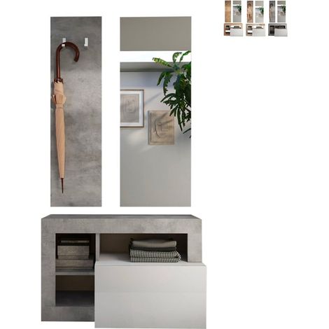 Set mobili ingresso moderno scarpiera appendiabiti specchiera Claire - Grigio (1/5)