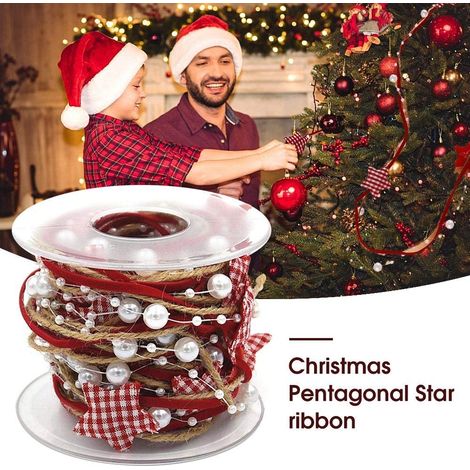 Cinta Artificial con Cuentas - Diseño de 3 Soportes - Roja - Para Decoración de Árbol de Navidad y Bodas - 2 Rollos (1/5)