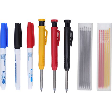 Set de crayons de menuisier imperméables et résistants à la décoloration, kit de marquage pour charpentier avec 12 recharges multicolores (1/5)
