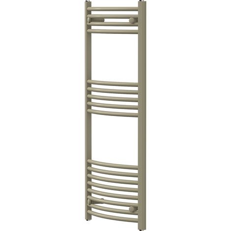 LuxeBath Sèche-serviettes design Sahara 500 x 1200 mm, raccordement latéral, courbé, haute conductivité thermique, radiateur mural porte-serviettes pour salle de bain, puissance 455 W, beige mat