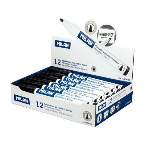 Box mit 12 Whiteboardmarkern, Rundspitze, schwarz Mailand