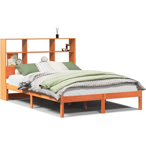 Maison Exclusive - Massivholzbett mit Regal ohne Matratze Wachsbr