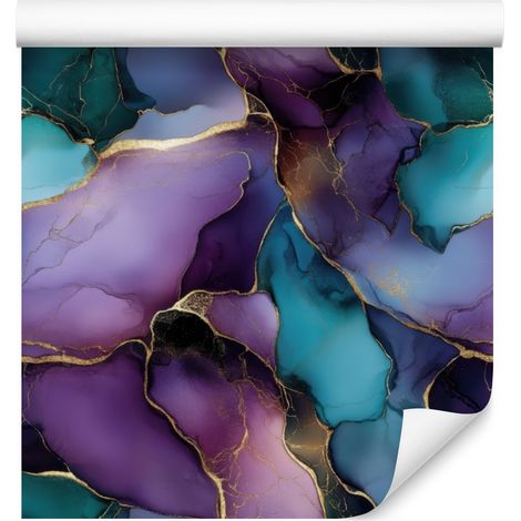 Papier peint encre turquoise, violet et bleu pour salon et chambre 50x1000 cm (1/5)