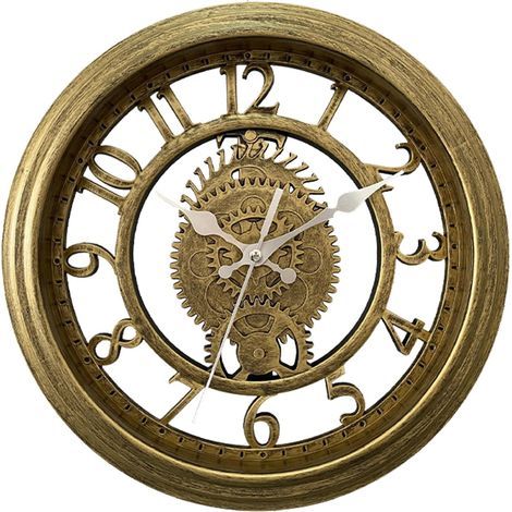 Horloge murale dorée de 28 cm (11 pouces), silencieuse, à piles, analogique, style rétro vintage, ronde et décorative, idéale pour le salon, la chambre, le bureau ou le jardin. (1/5)