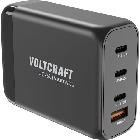 VOLTCRAFT UC-3C1A100W02 USB Ladegerät 100 W 3x USB-C®, 1x USB-A USB PD Schwarz Innenbereich GaN, USB (1/5)