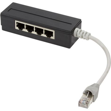Adaptador RJ45 de 4 puertos, divisor LAN de 15 cm, pasivo, blindado, pin 1:1