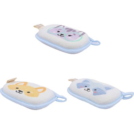 Lot de 3 éponges de bain pour bébé, motif dessin animé, ultra-absorbantes, en coton, pour tout-petits-12.00X8.00X1.50CM (1/4)