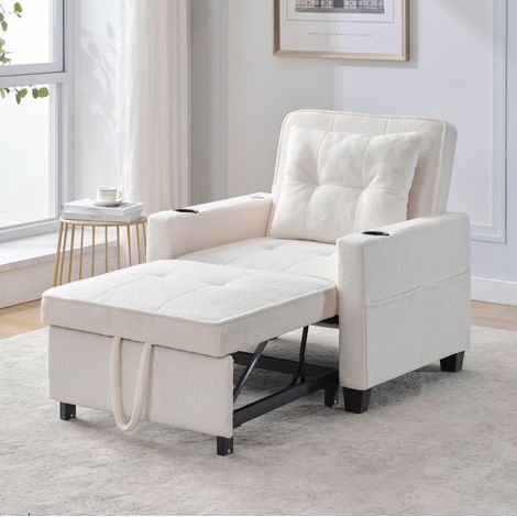 Fauteuil convertible 3 en 1 blanc avec porte-gobelets et port USB (1/5)