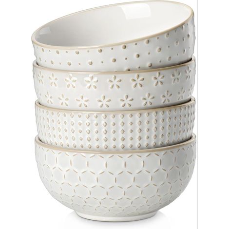 Bol Petit Dejeuner en Grès, Bols à Céréales, Soupe/Blanc Saladiers pour Dessert, Salade, Ramen, Riz, Fruits (1/5)