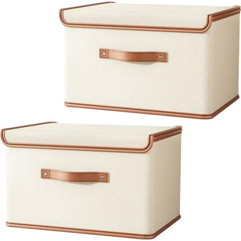 Juego de 2 cajas de almacenamiento plegables con tapa y asas - 37 x 27 x 26 cm - Ideales para guardar ropa, juguetes, libros