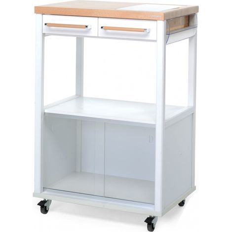 Foppapedretti 9900339530 Carrello da Cucina con Vano Porta Microonde e Tagliere Estraibile colore Bianco Naturale (1/4)
