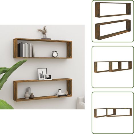 The Living Store Estante cúbico de pared 2 uds madera roble ahumado 100x15x30cm - Estantería de madera