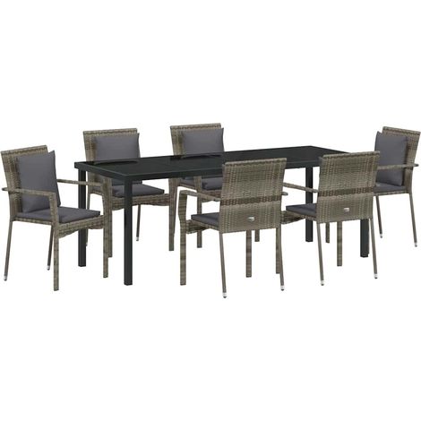 Maison Exclusive - Set da Pranzo per Giardino con cuscino 7 pcs Grigio polyrattan