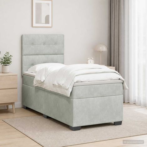 Cama box spring con colchón Gris Claro 80 x 200 cm Terciopelo (1/5)