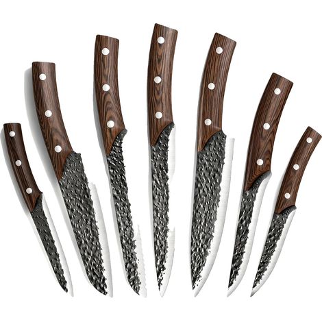 Juego de cuchillos de carnicero, diseño de espiga completa, materiales ecológicos, 7 piezas