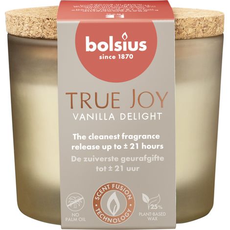 Bolsius Duftkerze True Joy Vanilla Delight 7 cm im Glas mit Korkdeckel Duftkerze