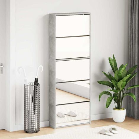 Schuhschrank mit Spiegel 5 Fächer Betongrau 63x17x169,5 cm
