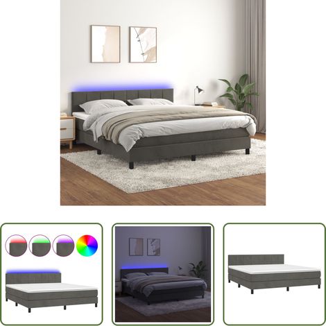Matelas LED -  Sommier à lattes de lit avec matelas LED Gris foncé 160x200 cm (1/5)