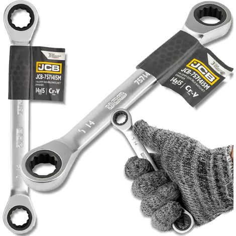 Clé à cliquet double JCB 14x15mm Cr-V 12 pans (1/5)