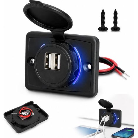 Chargeur USB Voiture Encastrable Double Port 12V/24V, Prise USB Auto Intelligente en ABS Ignifuge, Adaptateur Charge Rapide pour Voiture, Moto, Camping-Car, Bateau et Bus (1/5)