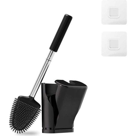 Schwarze Silikon-Toilettenbürste mit Wandhalterung, Turbo-Trocknungsfunktion, antibakteriell, Öffnungs-/Schließmechanismus