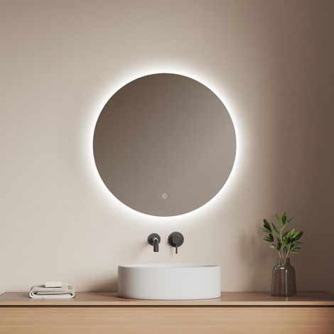 EMKE Miroir lumineux de salle de bain Rond rétro-éclairage LED sans cadre, avec Interrupteur tactile Lumière Blanche Froide Diamètre 60cm (1/5)