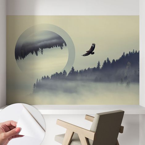 Papier peint autocollant à motifs décoratifs pour salon chambre et bureau Décoration murale élégante avec colle Paysage forestier 104x70 cm (1/5)