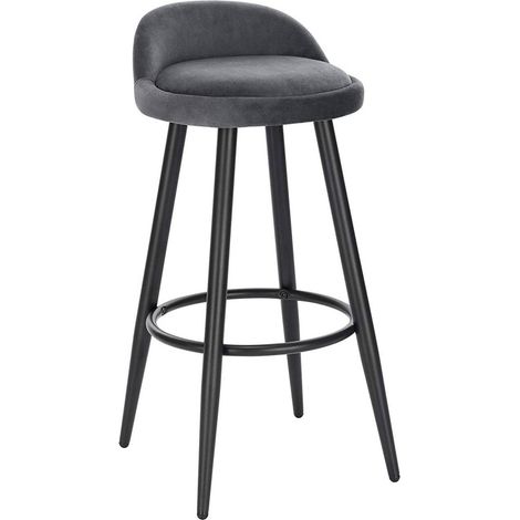 WOLTU 1x Barhocker Barstuhl Hocker Bistrohocker Tresenhocker mit Rückenlehne Fußstütze aus Samt Metall, Dunkelgrau