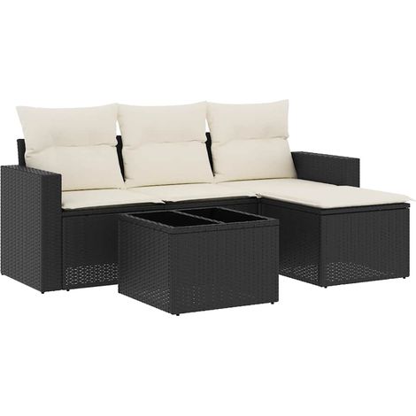 Set Divani da Giardino 5 pz con Cuscini in Polyrattan Nero vidaXL (1/3)