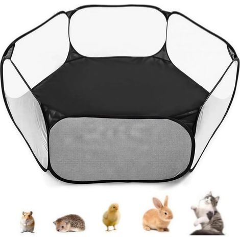 Enclos pop-up pour petits animaux - Pliable - Portable et respirante - Pour cochon d'Inde, hamster, chinchilla, chiot (noir) (1/5)