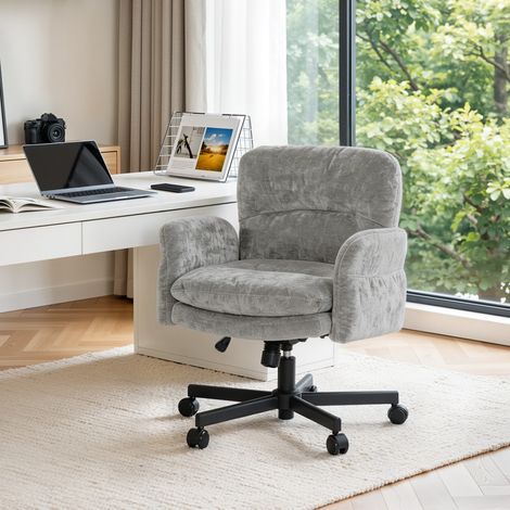 WOLTU Schreibtischstuhl, Bürostuhl Schneidersitz Stuhl, 5-stufig Klappbare Armlehnen, Drehstuhl mit Sitzkissen Seitentaschen, für Wohnzimmer Arbeitszimmer, Grau (1/5)