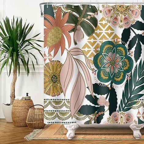 Cortinas de ducha - Estilo bohemio - Cortina de ducha - 180 x 180 cm - Con gancho de plástico - Para baño y aseo (1/5)