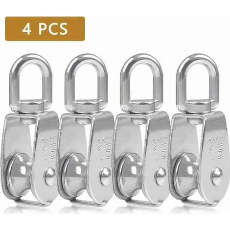 Single pulley cable pulley 15mm stainless steel, climbing pulley loading roller pulley, lifting pulley capacity 35kg-4 pieces (1/5)