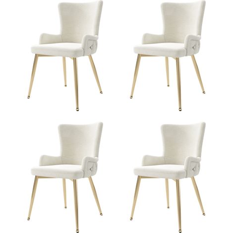Juego de 4 sillas de comedor de terciopelo beige con patas de metal dorado MODENUIT (1/5)