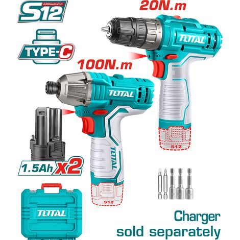 Set Avvitatore ad Impulsi 1/4" 12V TOTAL- Kit Trapano Professionale + Accessori